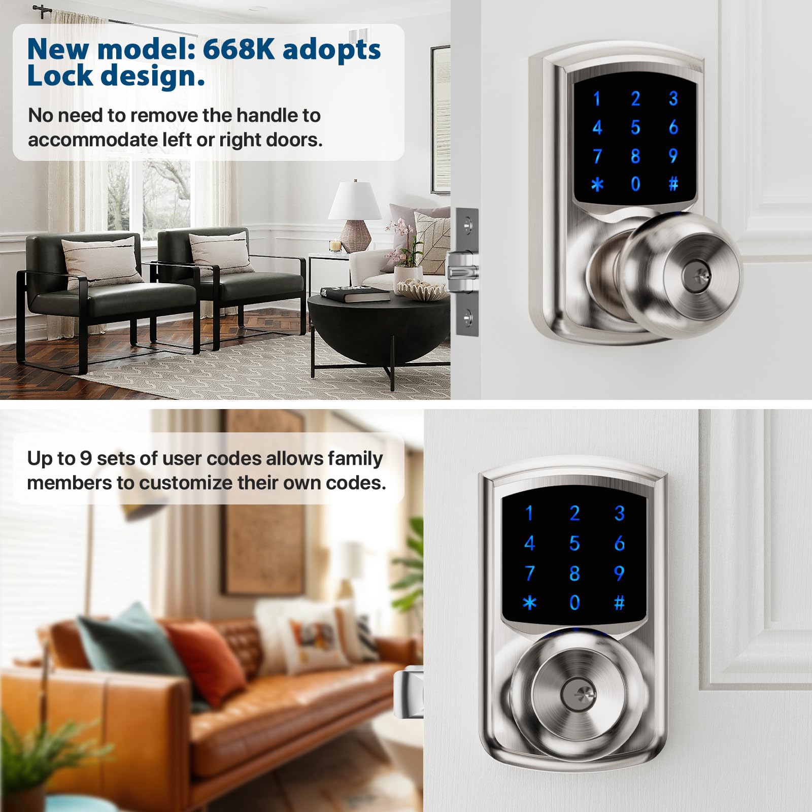 キーパッドドアノブ 鍵付き キーレスエントリードアロック コードロック 並行輸入品】 スマートロックドアノブ、FITNATE キーレス